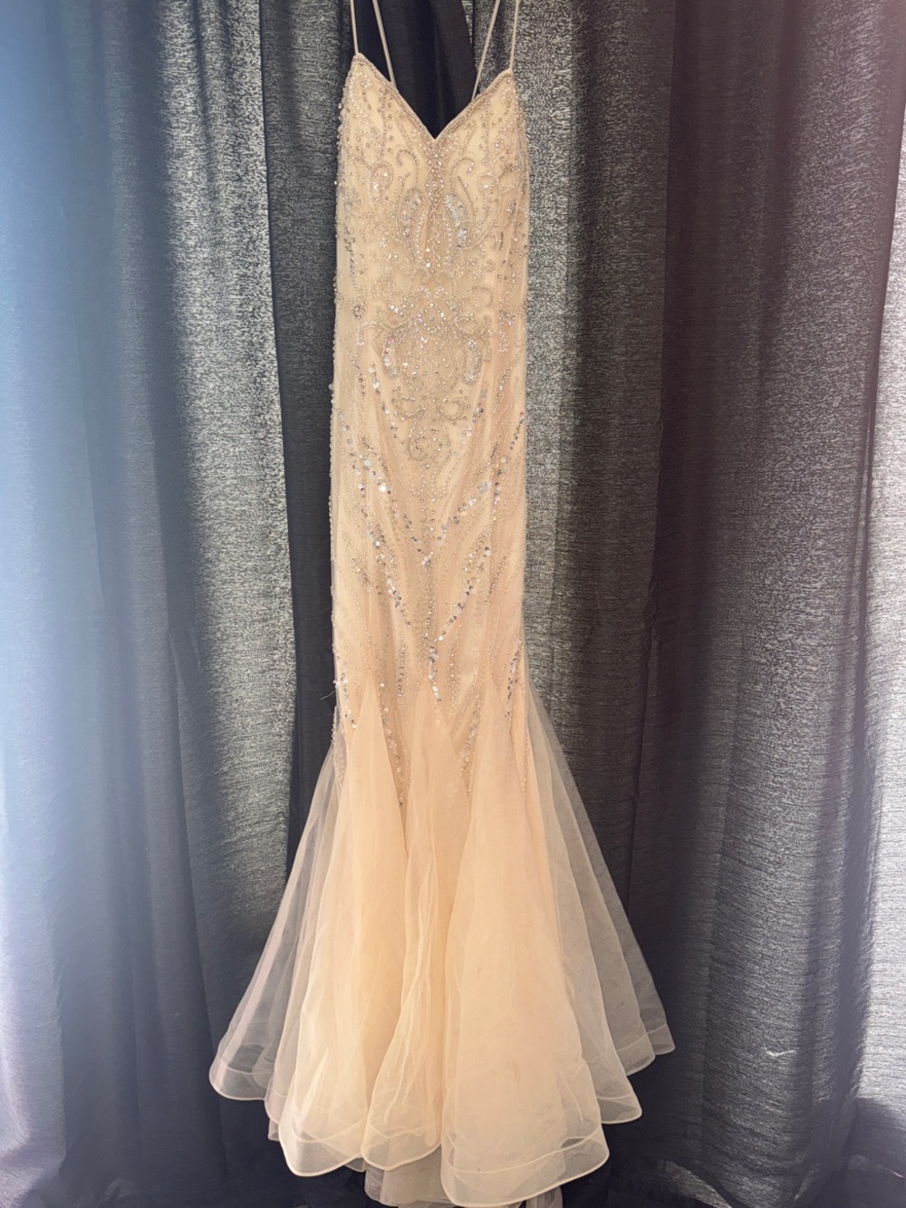 Elegant Beaded Champagne Spaghetti-Strap Wedding Dress